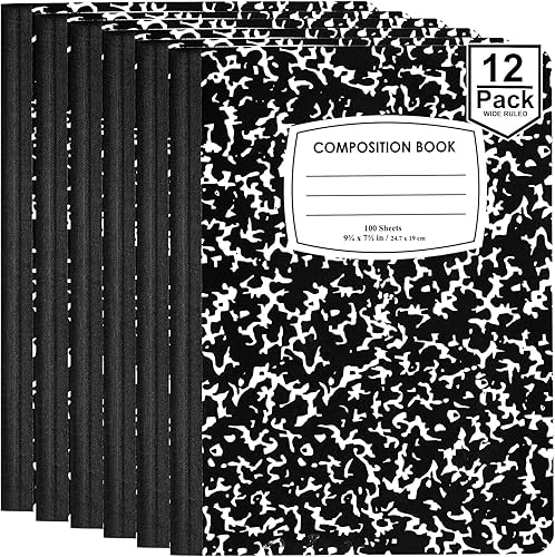 Miniatura 7 de ENVO Cuadernos de composición, cuaderno de composición con rayas anchas, cubiertas de mármol negro, cuaderno de composición, 100 hojas, a granel (2,