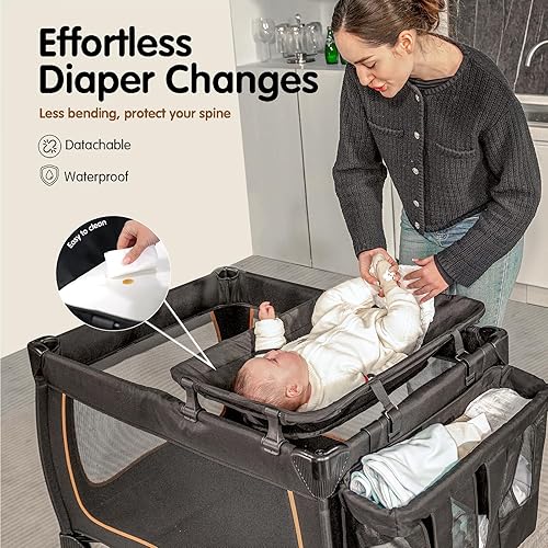 Miniatura 8 de Pamo babe - Cuna de viaje con moisés 6 en 1, diseño de un solo paso, pequeño corralito portátil para bebés, moisés portátil, cambiador, barra de