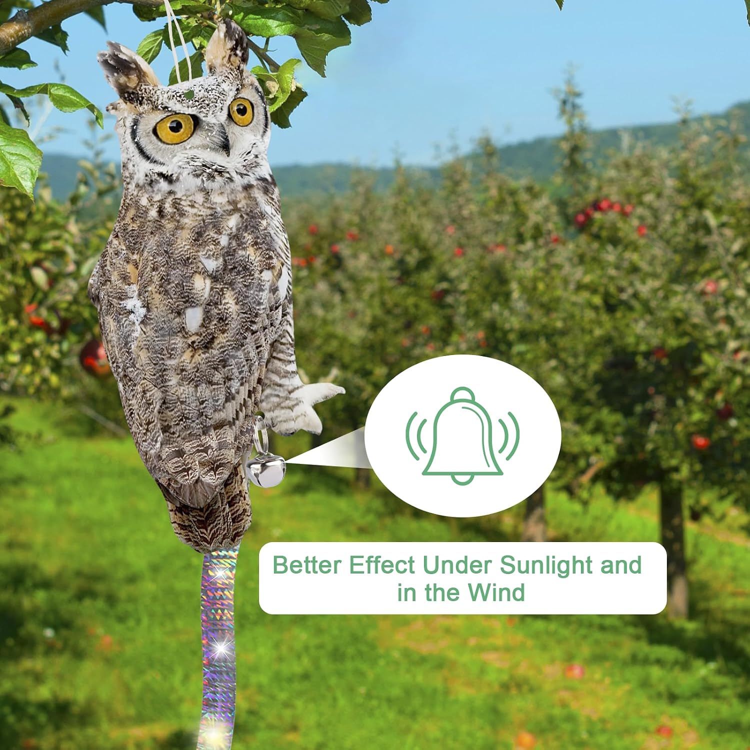 2PCS Reflective Owl Scarer Devices Plastic Owl Hanging Decoration Woodpecker Control Device with Reflective Tape for Garden Patio Pool image 5