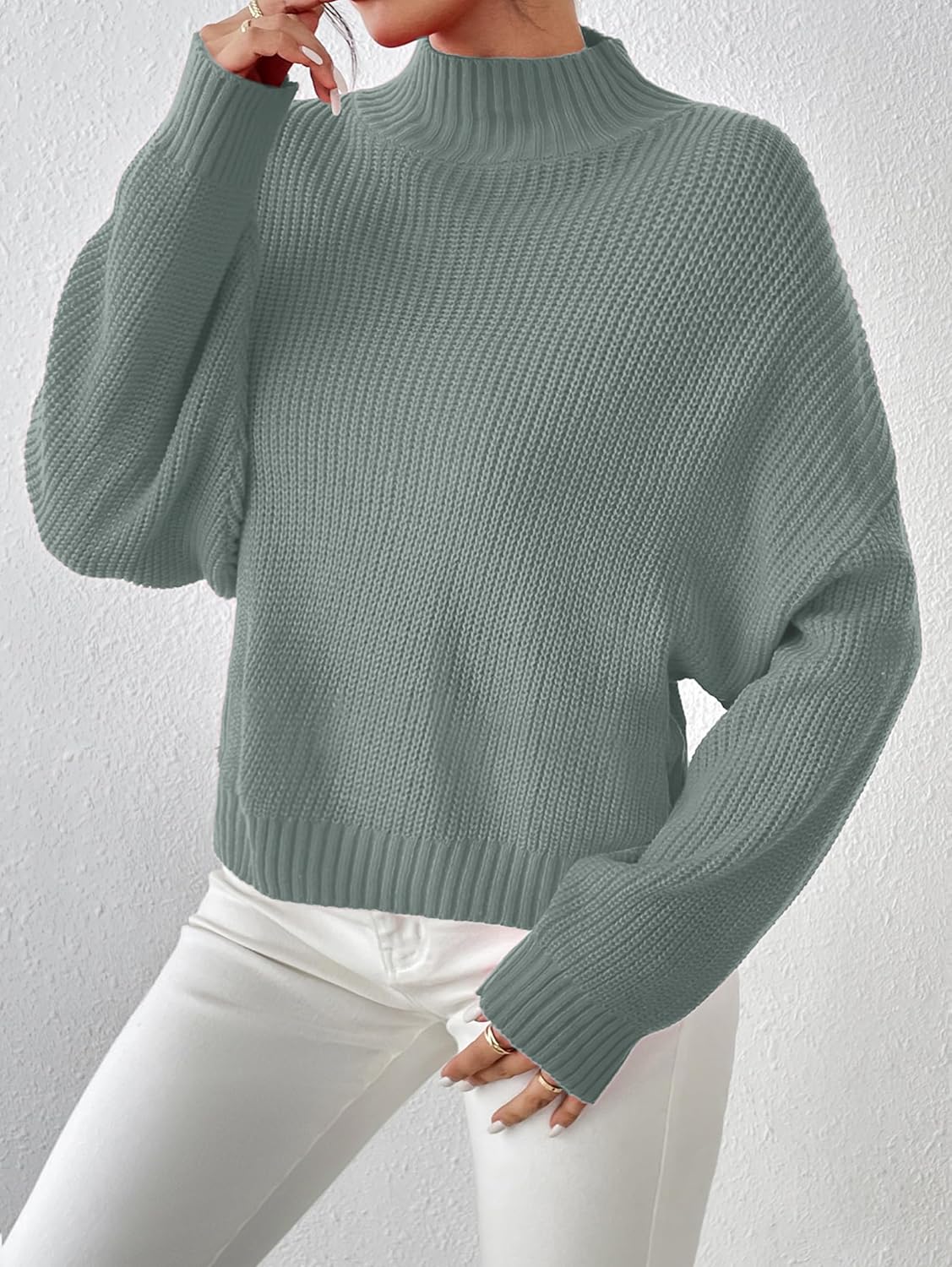 SunnyMelody Womens Cropped Mock Neck Sweater Fall 2025 Ribbed Knit Pullover Sweaters Jumper - Lightweight, Crop, Loose Fit - Image 5