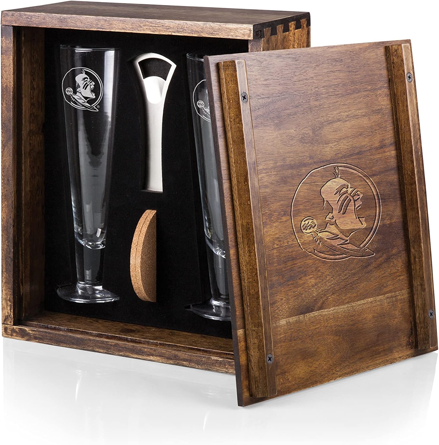 PICNIC TIME NCAA Titans Pilsner Craft Beer Set with 2 Beer Glasses, Gift For Beer Lovers, (Acacia Wood)