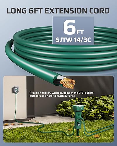 Miniatura 7 de DEWENWILS Temporizador de estaca de energía para exteriores, impermeable, rango de 100 pies, temporizador de salida de control remoto, 6 salidas a