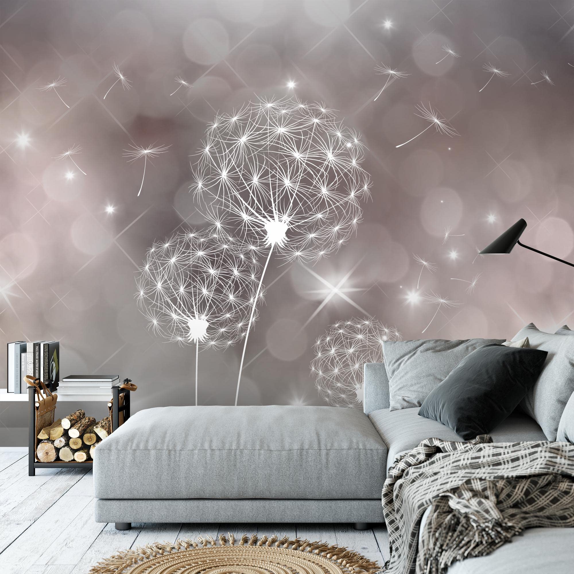 Runa Art Carta da parati fotografica 396 x 280 cm Denti di leone astratta | Vello Decorazione Murale Soggiorno Camera Da Letto | Manifattura tedesca | grigio Beige 9174012a