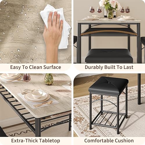 Miniatura 3 de GarveeHome Juego de mesa de comedor para 4 personas con bancos tapizados y 2 taburetes, moderna mesa de desayuno de cocina que ahorra espacio, ideal