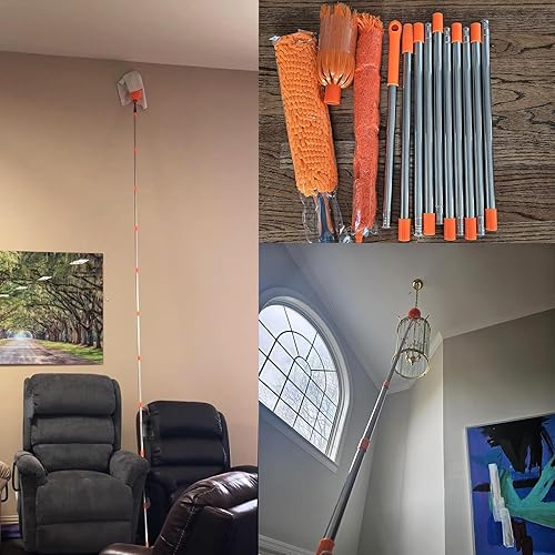 Miniatura 8 de Kit de polvo de alto alcance de más de 20 pies con poste de extensión de instalación libre de 3-14 pies, plumero de techo alto, plumero de