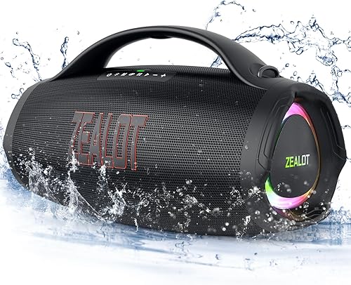 ZEALOT Altavoz Bluetooth portátil 2025, altavoz RMS de 160 W inalámbrico Bluetooth, IPX6 impermeable, ruidoso36000 mahecualizaciónUSBTFAUX, gran