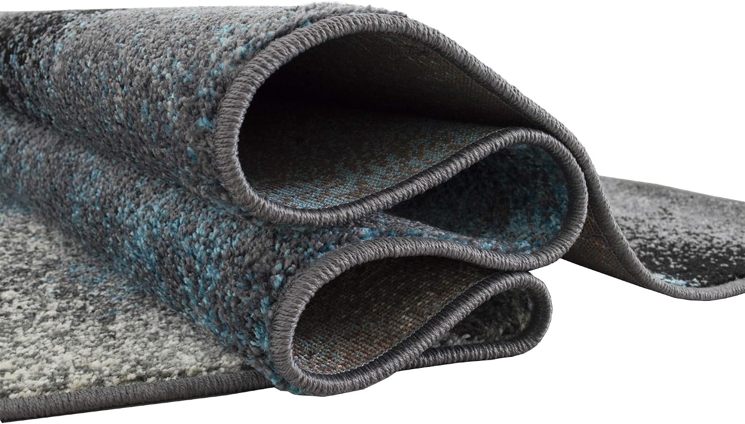 HR - 5’ X 7' Abstract Distressed Color Rugs Modern, Blue Black Gray