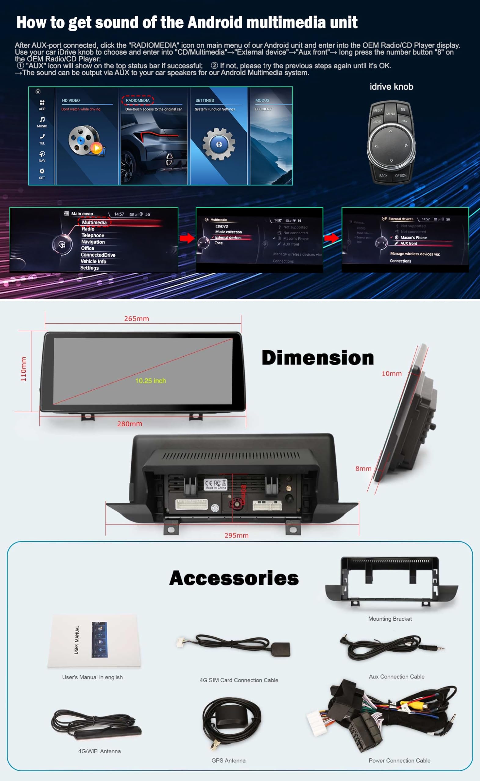 Erisin 10,25 Pouces 8 Core Android 14 Autoradio Stéréo GPS Navigateur pour BMW 2 Series F45 F46 F22 NBT sans Fil Carplay IPS WiFi 4G LTE Dab+ DVR Bluetooth 5.0 DSP Idrive écran Tactile
