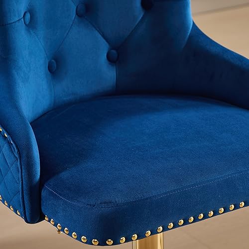 Miniatura 51 de Juego de 2 taburetes de bar giratorios ajustables de terciopelo con respaldo alto copetudo, modernos taburetes de altura de mostrador con base