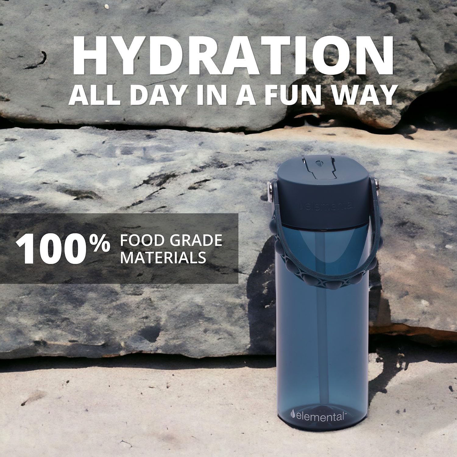 Elemental Water Bottles for Kids - Splash Kids Water Bottle for School with Pop-it Handle - BPA Free Tritan Plastic Water Bottle with Straw Leak Proof when Spout is Closed - Navy Blue - 18oz - Image 5