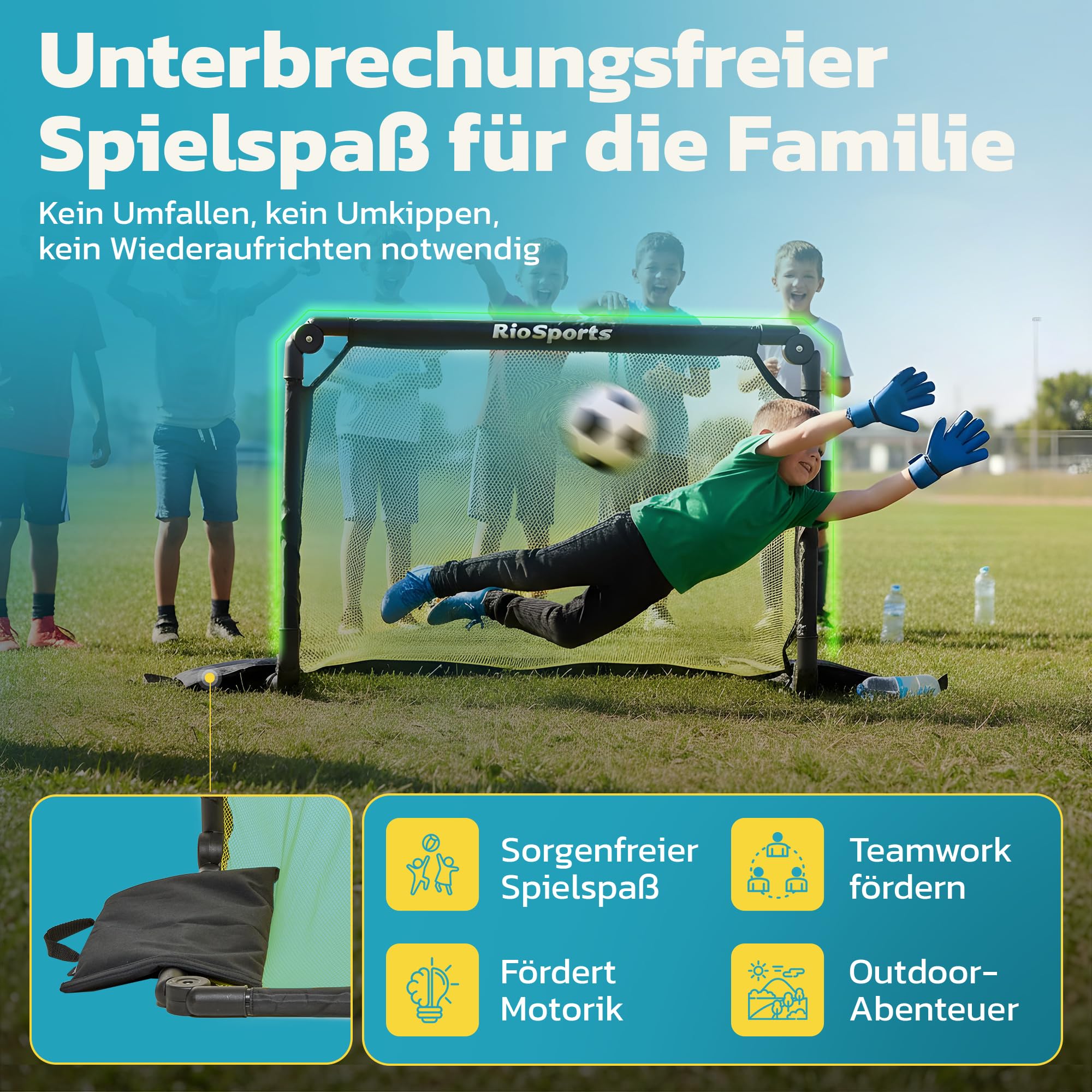 Fussballtore für Garten Kinder – Set mit Weight System – Fußballtor Kinder inkl. Heringe und Tragetasche zum Transportieren – Tore Fußball Outdoor