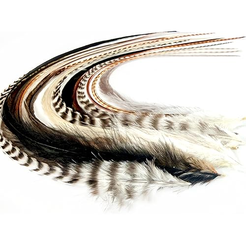15 Natural Fluffy Color Hair Feathers - 7”- 12” Long - Natural Fluffy Hair Extension, Feather Hair Extension DIY Kit - Eye-Catching Design - 20 Micro-link Beads - 100% Real Rooster Feathers