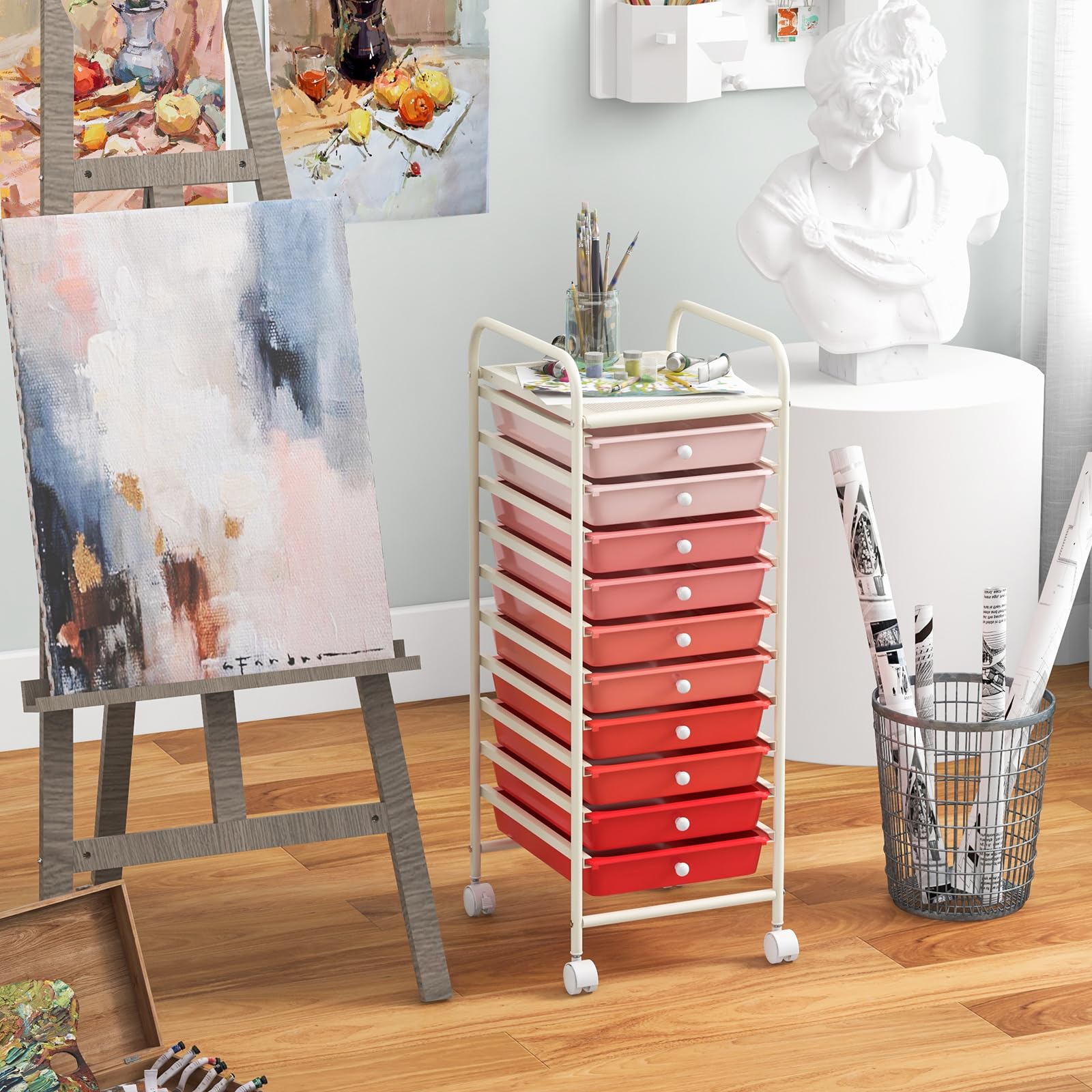 TANGZON 4/10 Drawers Storage Trolley, Rolling Utility Cart With