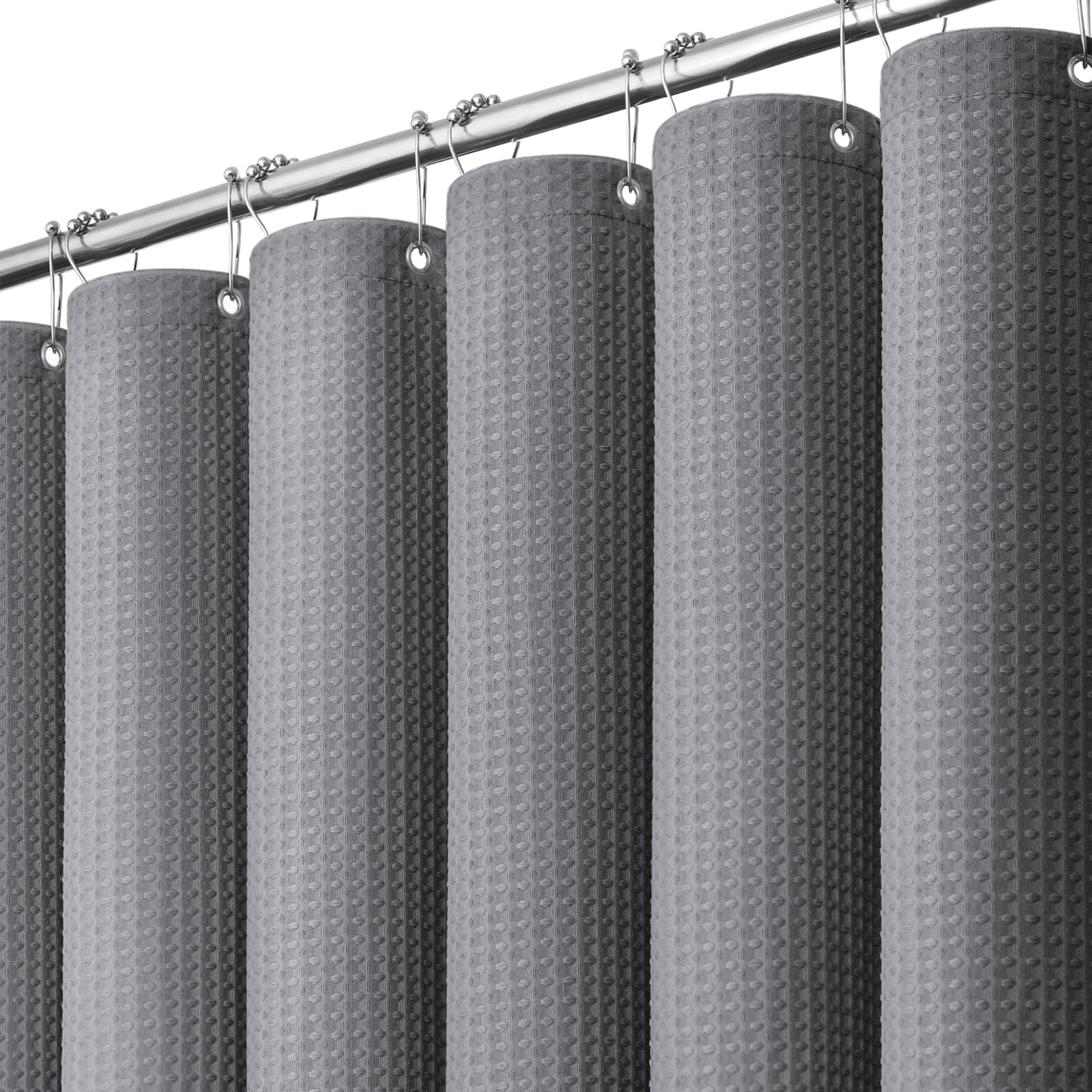 Dynamene Stall - Cortina de ducha de punto gofre de 256 g/m², tela pesada, 48 x 72 pulgadas, gris/gris | Juego de cortina de ducha de poliéster de lujo para hotel, 8 ganchos, 122,9 cm de ancho, dobladillo pesado, repelente al agua