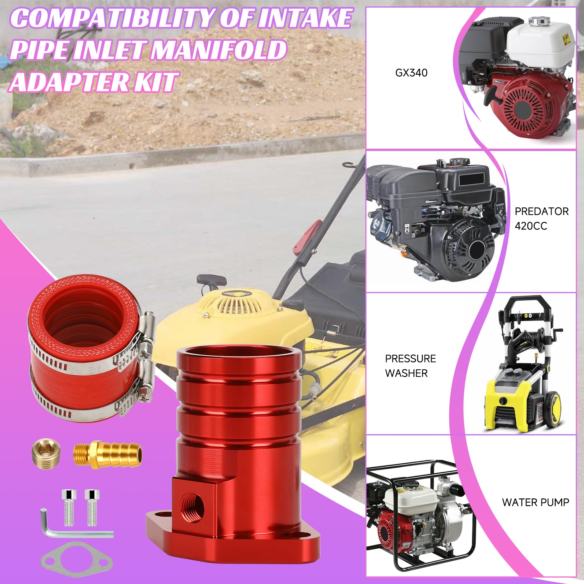 Mua MRELC Air Filter Adapter Jet Kit For Predator 301cc 420cc 11hp 13hp 15hp Gx340 Gx390 389cc Stage 1 Mini Bike Parts Go Kart Golf Cart Lawnmower Water Pump Pressure Washer Generator Ohv Engine Red B0b6zvv29q - View #7