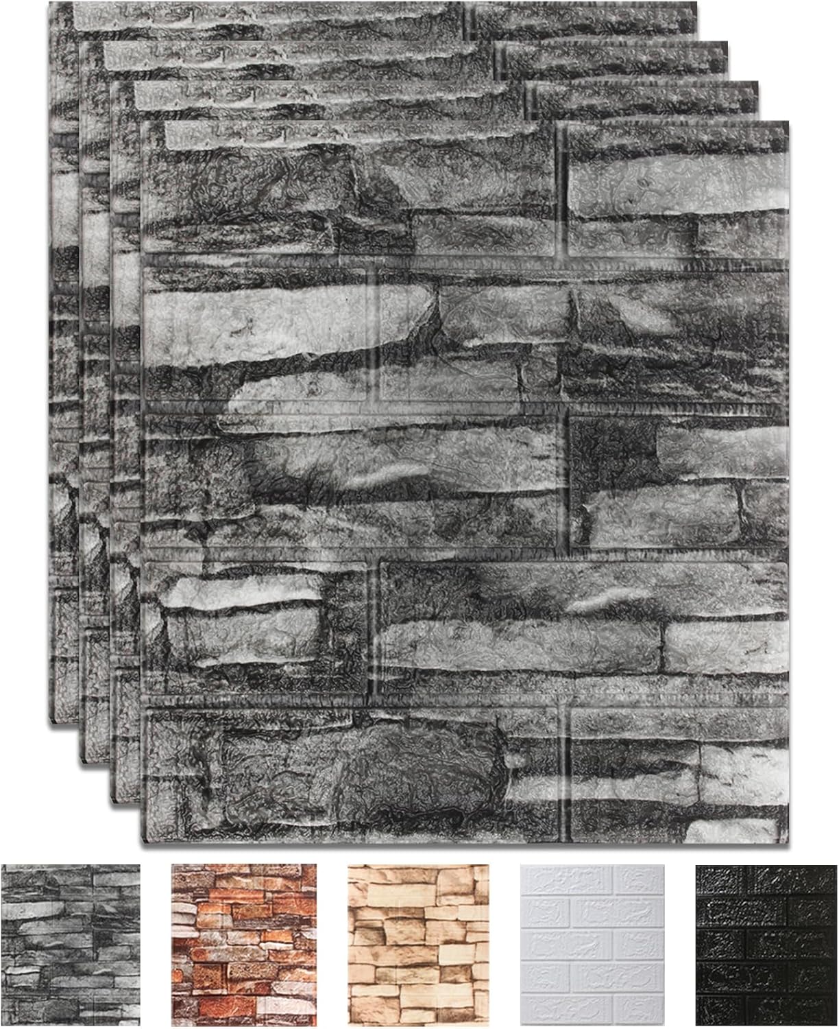 30 Pack 3D Wall Panels Peel and Stick, Waterproof Foam Stone 3D Wallpaper, Self Adhesive Foam Wallpaper for Bedroom Bathroom Kitchen (13.7 * 15.1in)