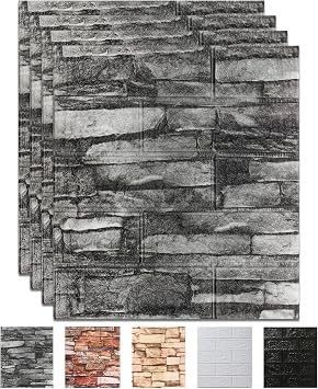 10 Pack 3D Wall Panels Peel and Stick, Waterproof Foam Stone 3D Wallpaper, Self Adhesive Foam Wallpaper for Bedroom Bathroom Kitchen 13.7 * 15.1in