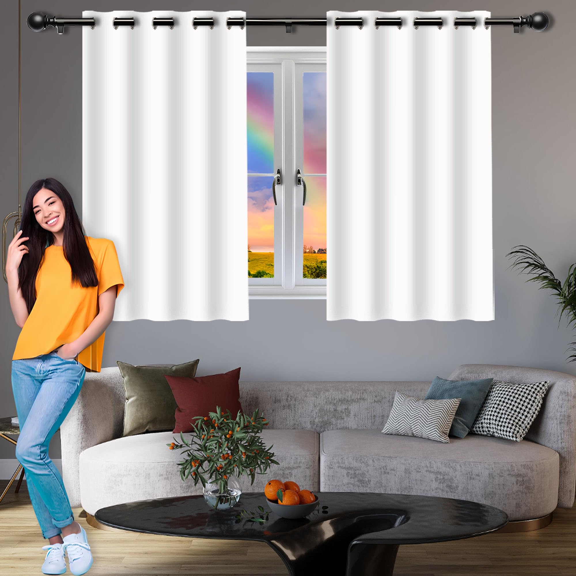 Rideau occultant thermique 400 x 200 cm blanc pour grande fenetre de salon