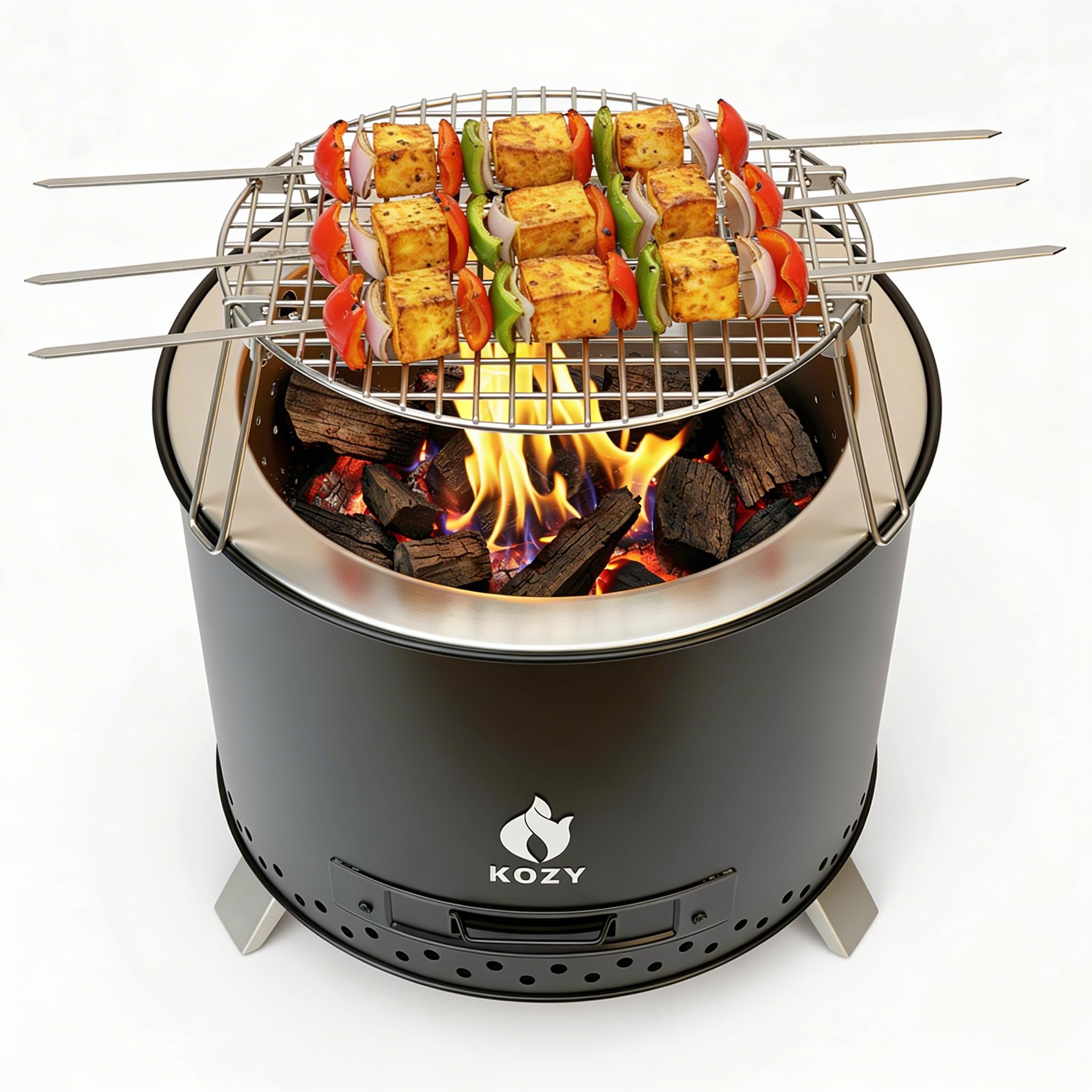 KOZY Radiance 15” Smokeless Fire Pit Bundle | 304 Stainless Steel Outdoor Bonfire Pit with BBQ Grill and Carry Bag | Portable Wood Burning Firepit for Balcony Patio Backyard and Camping-image-14