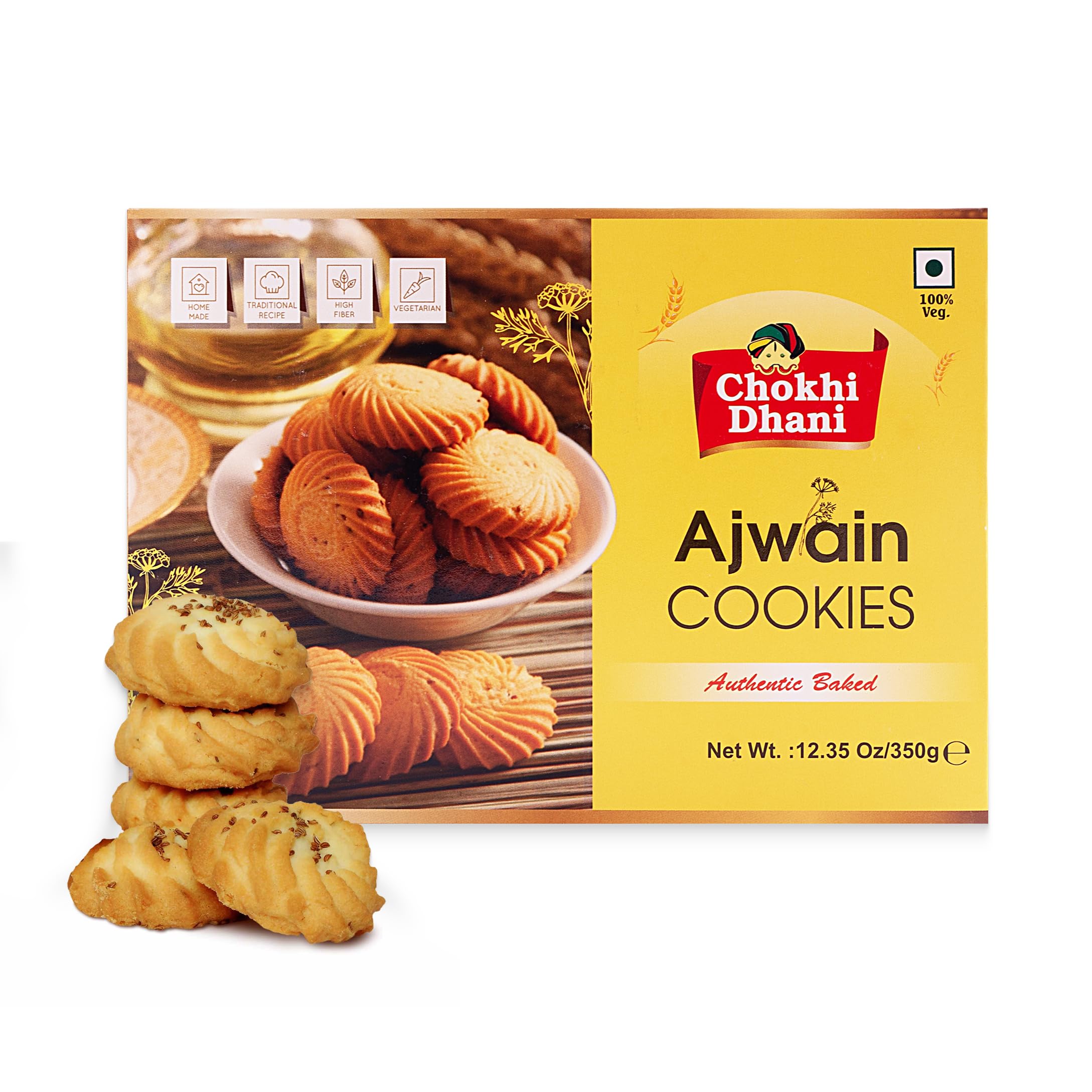 Chokhi Dhani Ajwain Cookies - 350 gm| Digestive Cookies | Tea Time Snacks | Bakery Biscuits Pack of 1