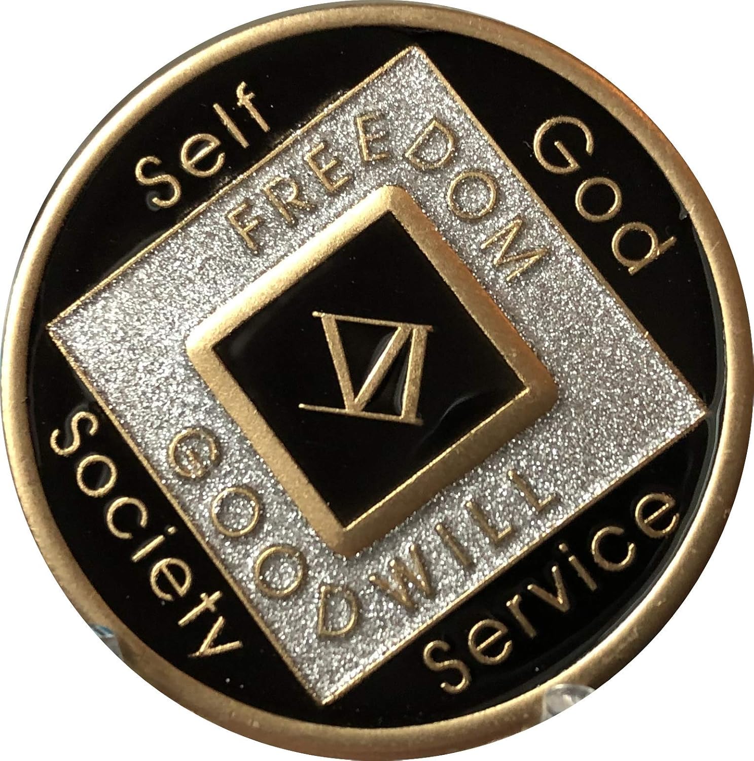 6 Year Black and Silver Glitter NA Medallion Official Narcotics Anonymous Chip