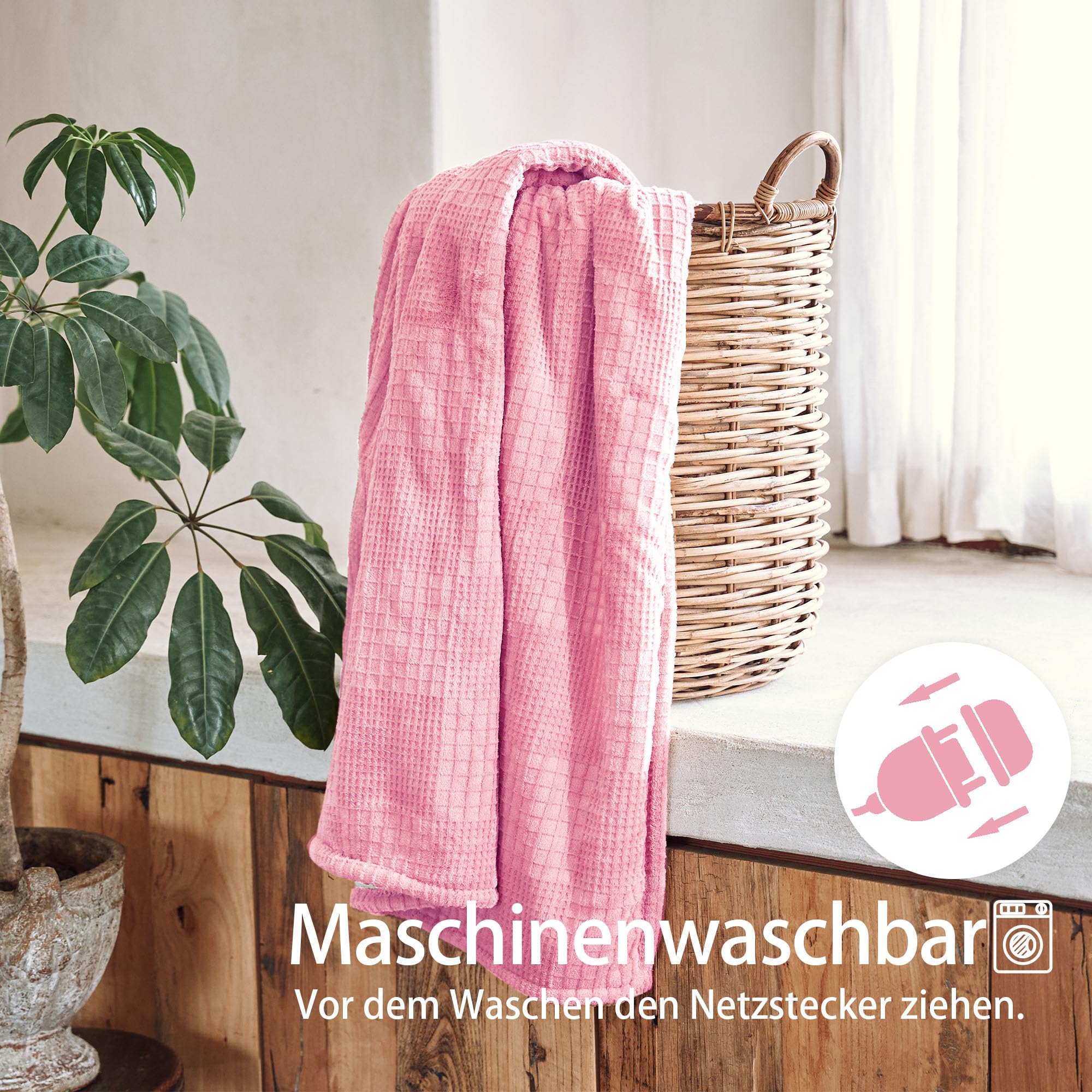 Texciting heizdecke 130X160 cm-Wärmedecke heizdecke mit 9 Heizstufen-10 Stunden Auto Off Überhitzungsschutz Maschinenwaschbar (Rosa)