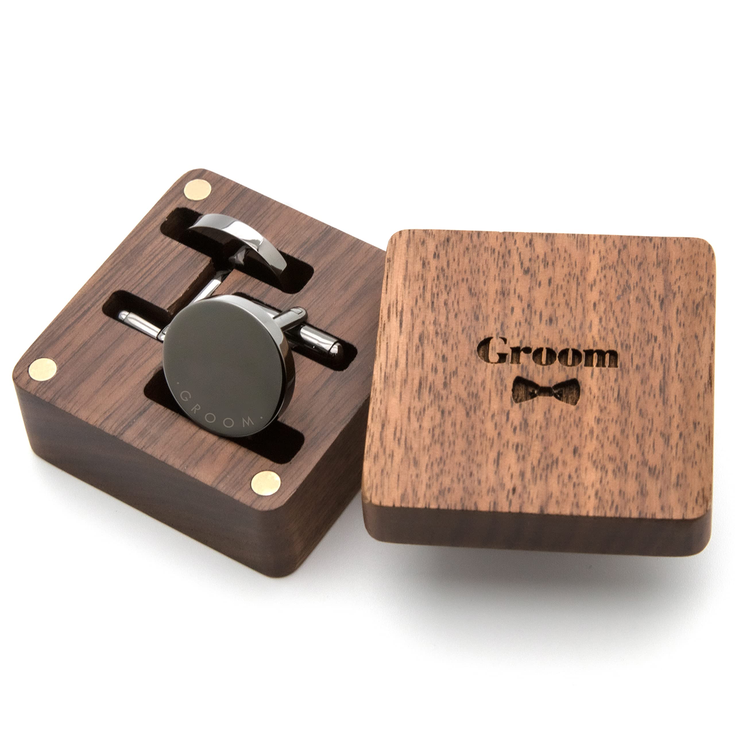 MUUJEE Cufflinks with Engraved Wood Gift Box