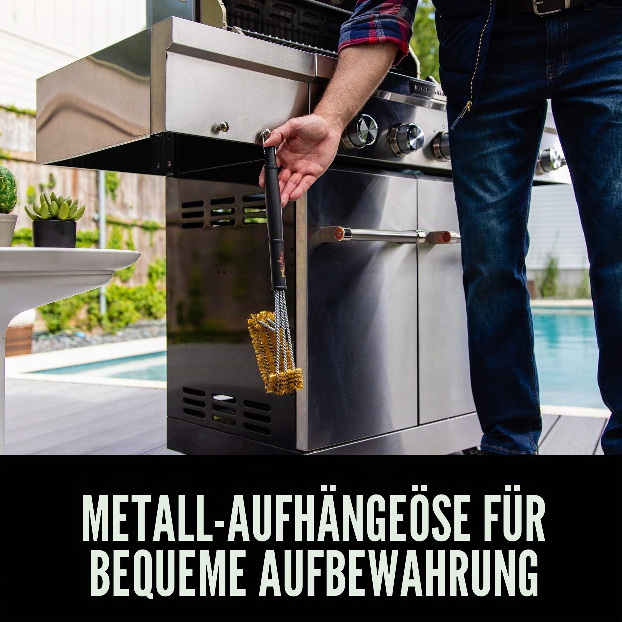 Grillaholics Essentials Grillbürste aus Messing, weichere Messingborsten, Drahtgrillbürste für sichere Reinigung von Porzellan- und Keramikrosten