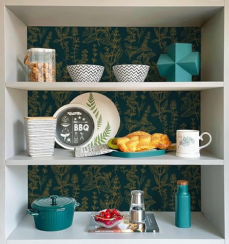 Miniatura 7 de Kitico Papel tapiz dorado y verde, papel tapiz floral extraíble, papel tapiz texturizado autoadhesivo para muebles de dormitorio, rollo de vinilo de