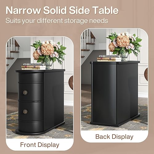 Miniatura 6 de Tribesigns Mesa auxiliar de madera maciza, mesa auxiliar estrecha de 2 cajones, mesa auxiliar delgada para silla, no requiere montaje, parte trasera