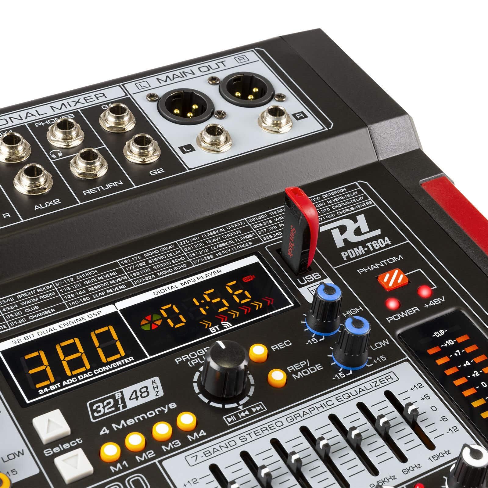 Power Dynamics PDM-T604 Stage Mixer 6-Channel DSP/MP3, professionelles Audio Mischpult, Audio Mixer, Soundmischpult