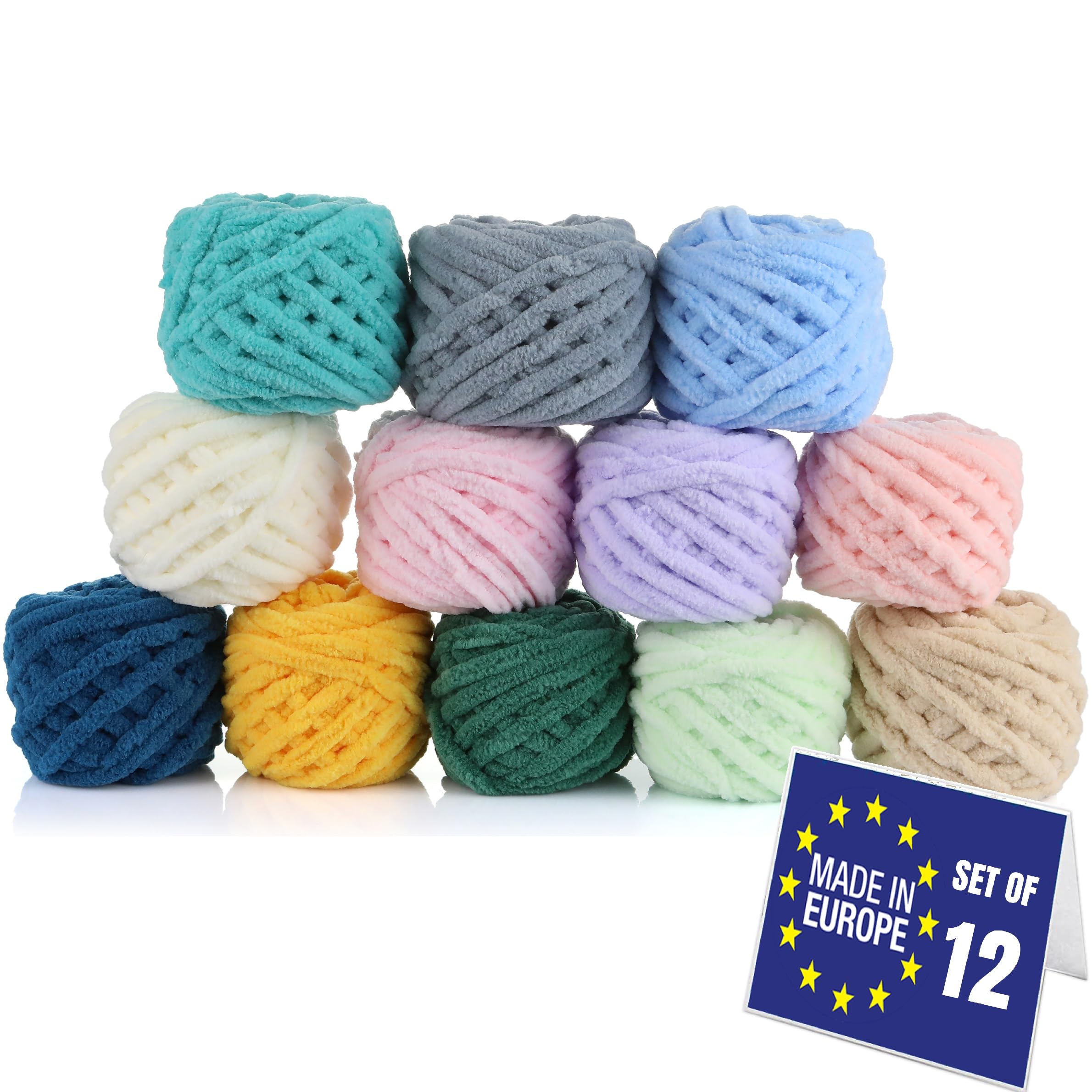 LAWINIA Velvet Premium Mini Soft Chenille Yarn Chunky, Pack of 12 Each 25g, Blanket Velvet Yarn Crochet, Does NOT SHED