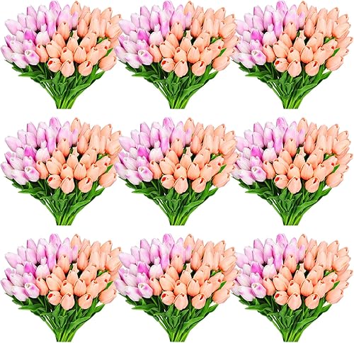Jutom 96 piezas de tulipanes artificiales multicolor ramo de tulipanes falsos de poliuretano sintético arreglo floral de tacto real para primavera