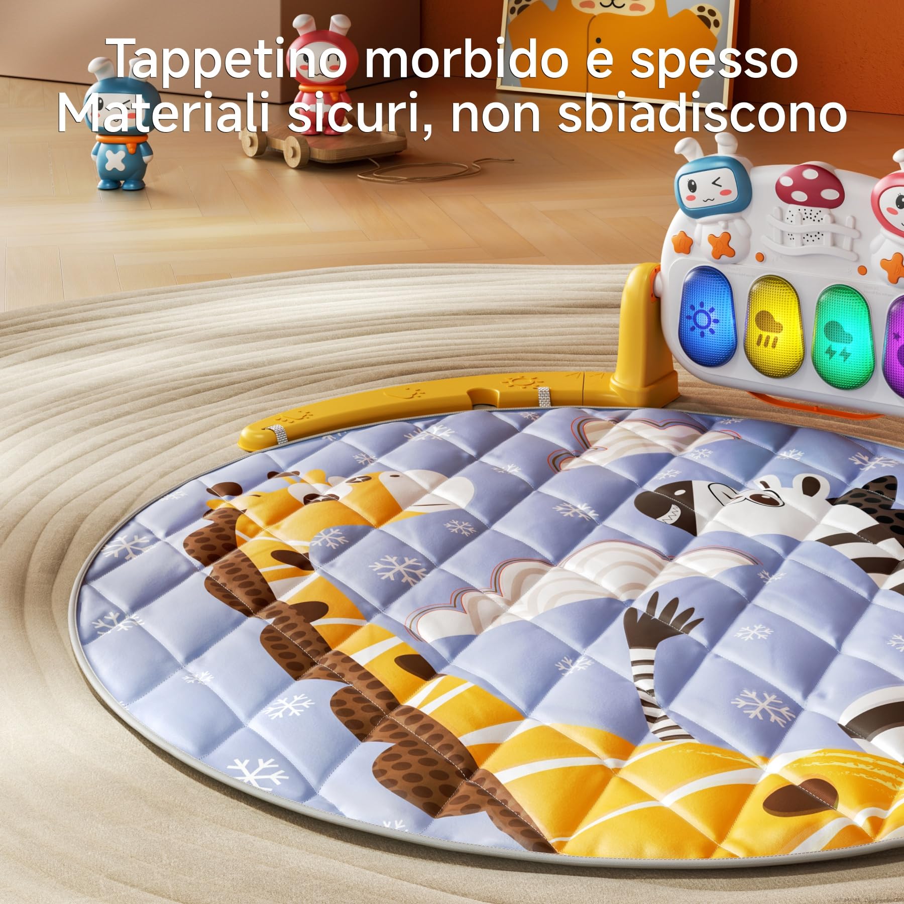 TUMAMA KIDS 4-in-1 Palestra Giochi Per Bambini, Palestra Per Bambini Con Pianoforte Bambino, 70+ Suoni, 25+ Min Musica e Luci, Arco Attività Gioco, Giocattoli Neonati 0 1 3 6 Mesi Neonato