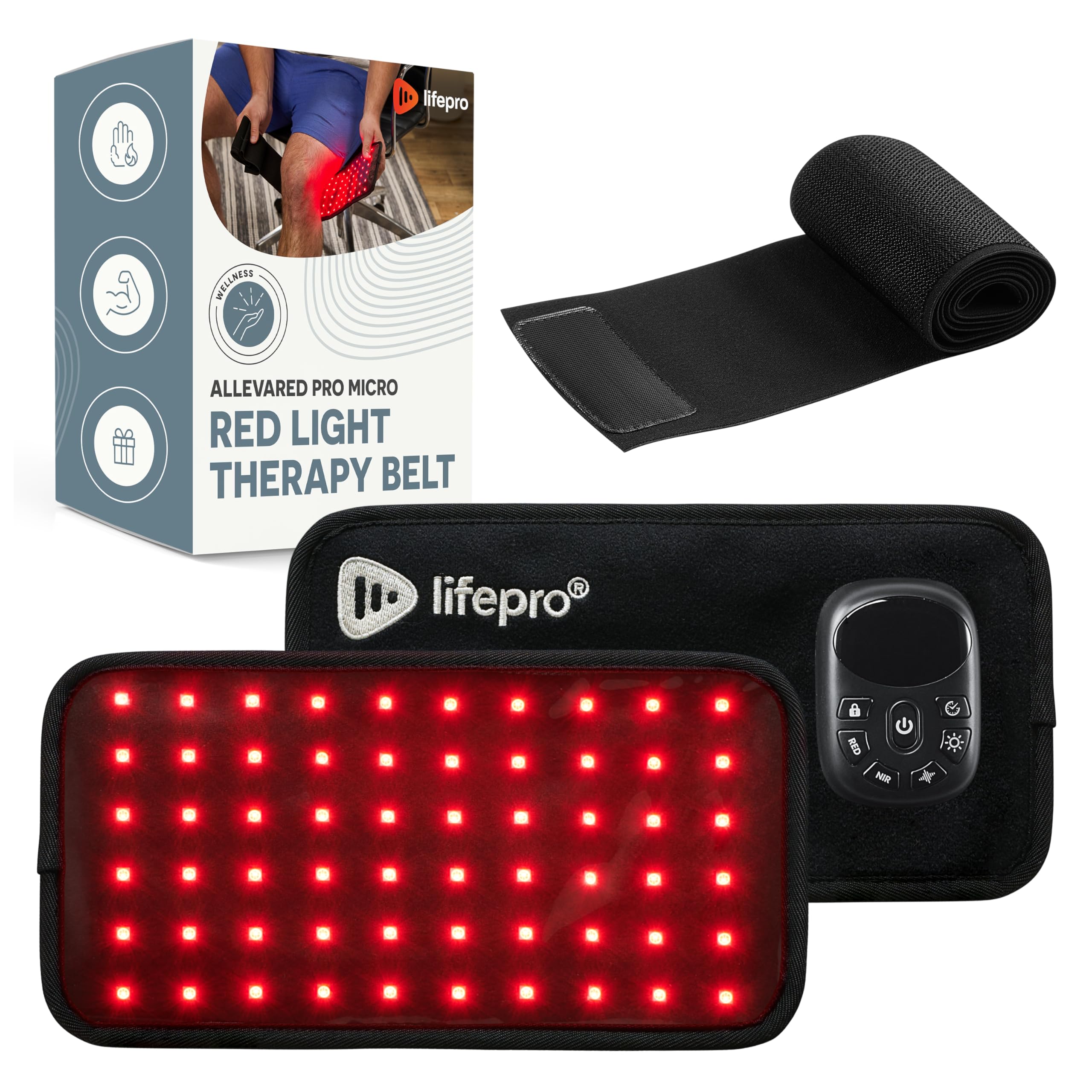 Lifepro Allevared Pro Micro Red Light Therapy Belt with detachable control unit