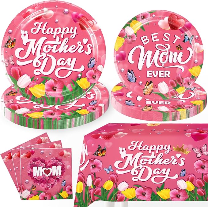 Mother's Day Decorations Set - Banner, Paper Flowers & Tissue Tassel Garland