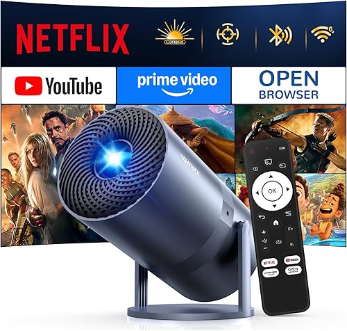 Netflix oficialmente1000 ANSI Mini proyector con WiFi y Bluetooth - Proyector portátil para exteriores 1080P 4K, proyector inteligente YOWHICK de