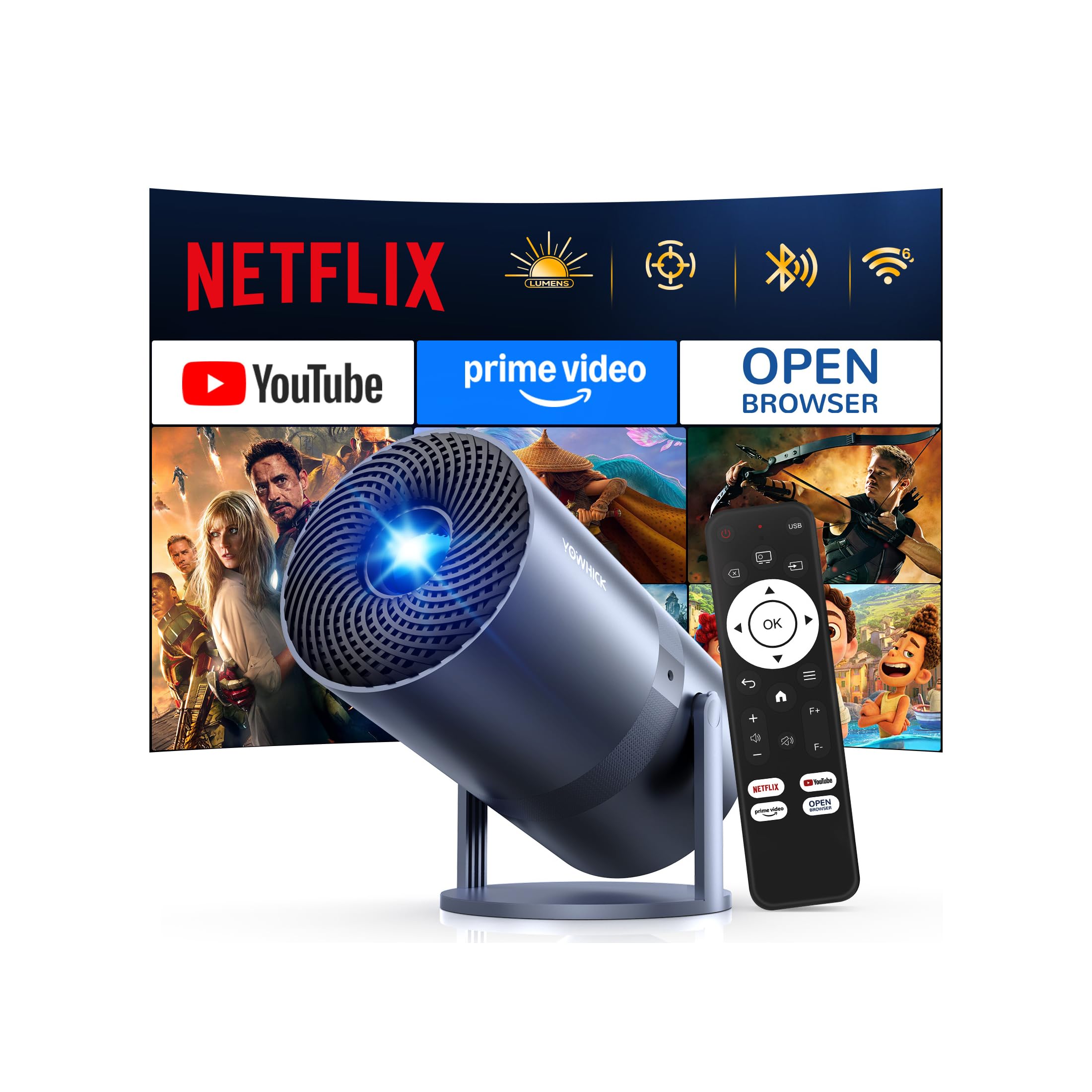 [Compatible with APP / Electric Focus]Mini Projector with WiFi and Bluetooth - 1080P 4K Portable Outdoor Projector,270°Smart Projector for Movie Night/Ceiling /Home Theater/Gift for Her/Him