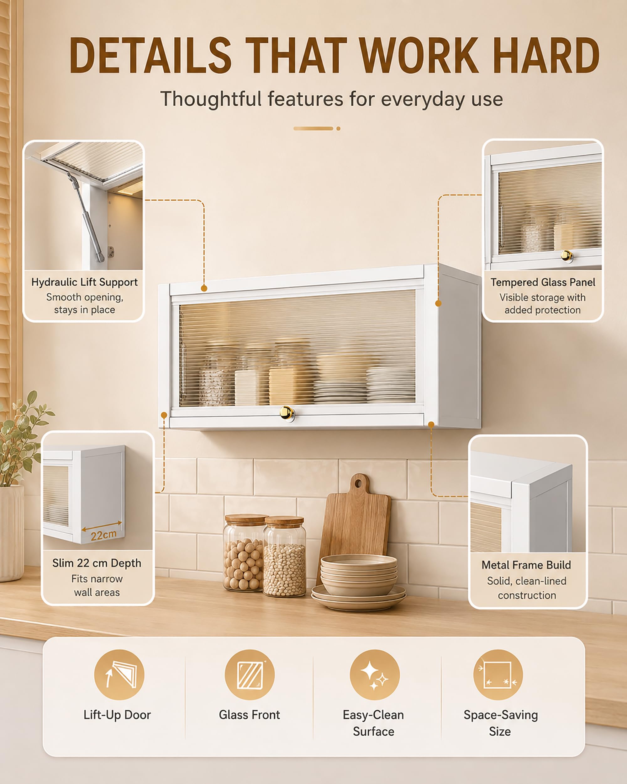 Inless - Armadietto da cucina a parete in acciaio – ribaltabile per dispensa, bagno e piccoli – mensola sospesa in metallo, 39,9 x 22,1 x 35,1 cm