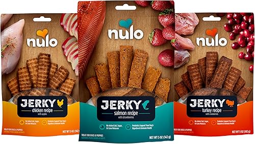 Miniatura 8 de Nulo Premium Jerky Strips - Golosinas para perros, tiras de cecina con alto contenido de proteínas sin granos hechas con probiótico BC30 para apoyar