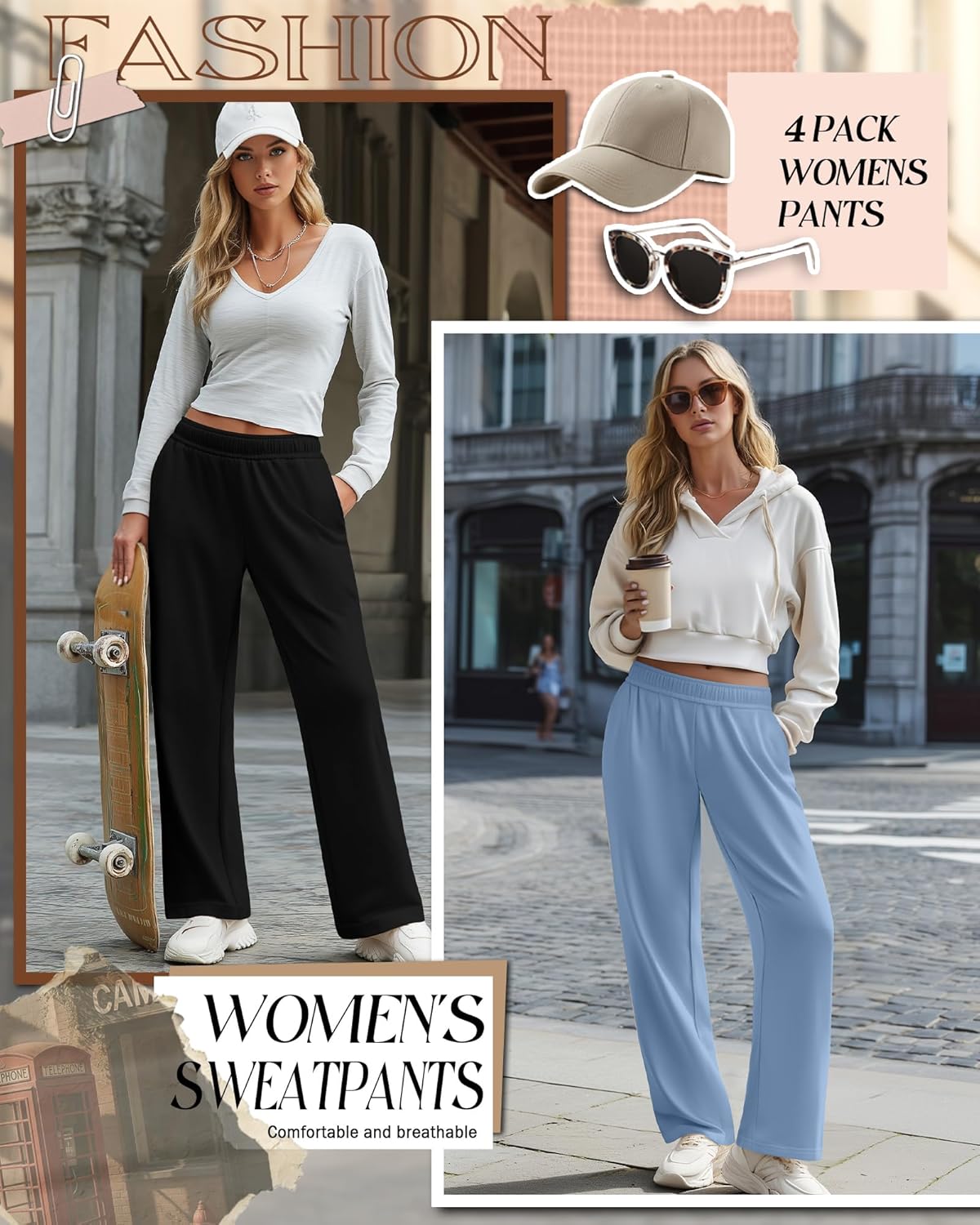 4 Pack Womens Wide Leg Sweatpants Baggy Casual High Waisted Lounge Pants Drawstring Workout Joggers with Pockets - Image 4