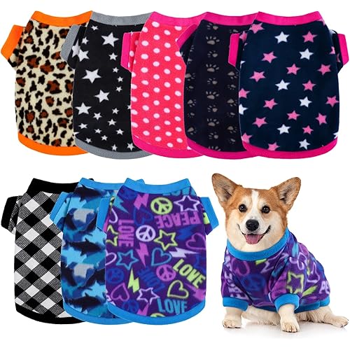 Pedgot Set of 8 Dog Sweater Puppy Clothes Soft Dog Outfits Winter Pet Fleece Sweater Warm Pet Shirt with Lovely Design for Dogs and Cats, Mixed Styles, Small