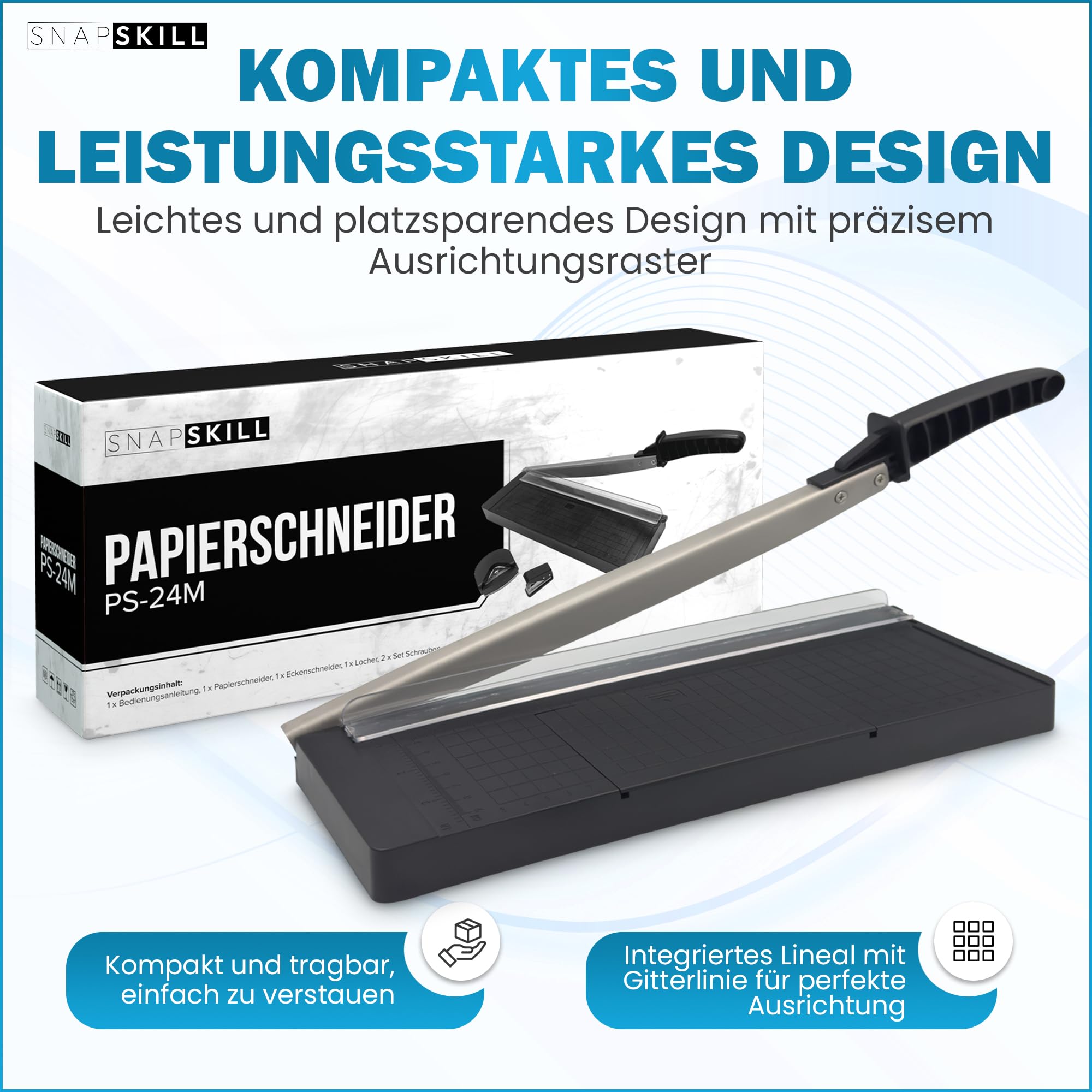 Papierschneider A4 Kompakt 34 cm | Für bis zu 8 Blätter A4-B7 (80g/m²) | Präzise Schneidemaschiene für Papier- & Bastelarbeiten | Ideal für Büro, Schule, Fotografie & Scrapbooking