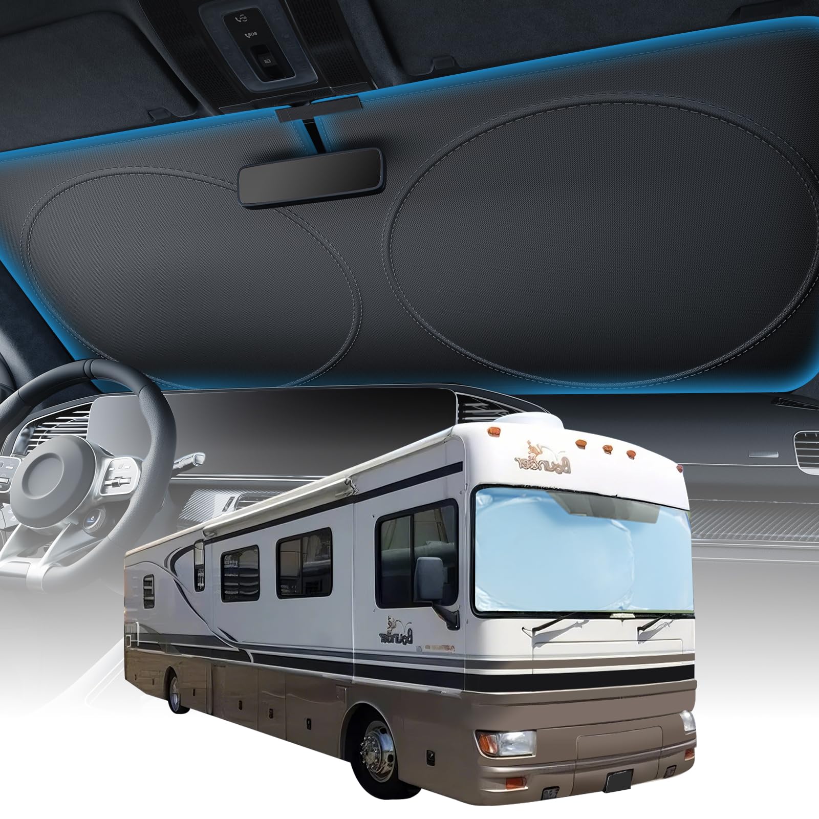 Photo 1 of 2025 Upgraded Zanch Car Front Windshield Sun Shade - Ultimate UV Protection & Heat Reduction|Innovative No Light Leakage Technology|Foldable Design for RV/Thor, 3X-Large(102'' x 51'')