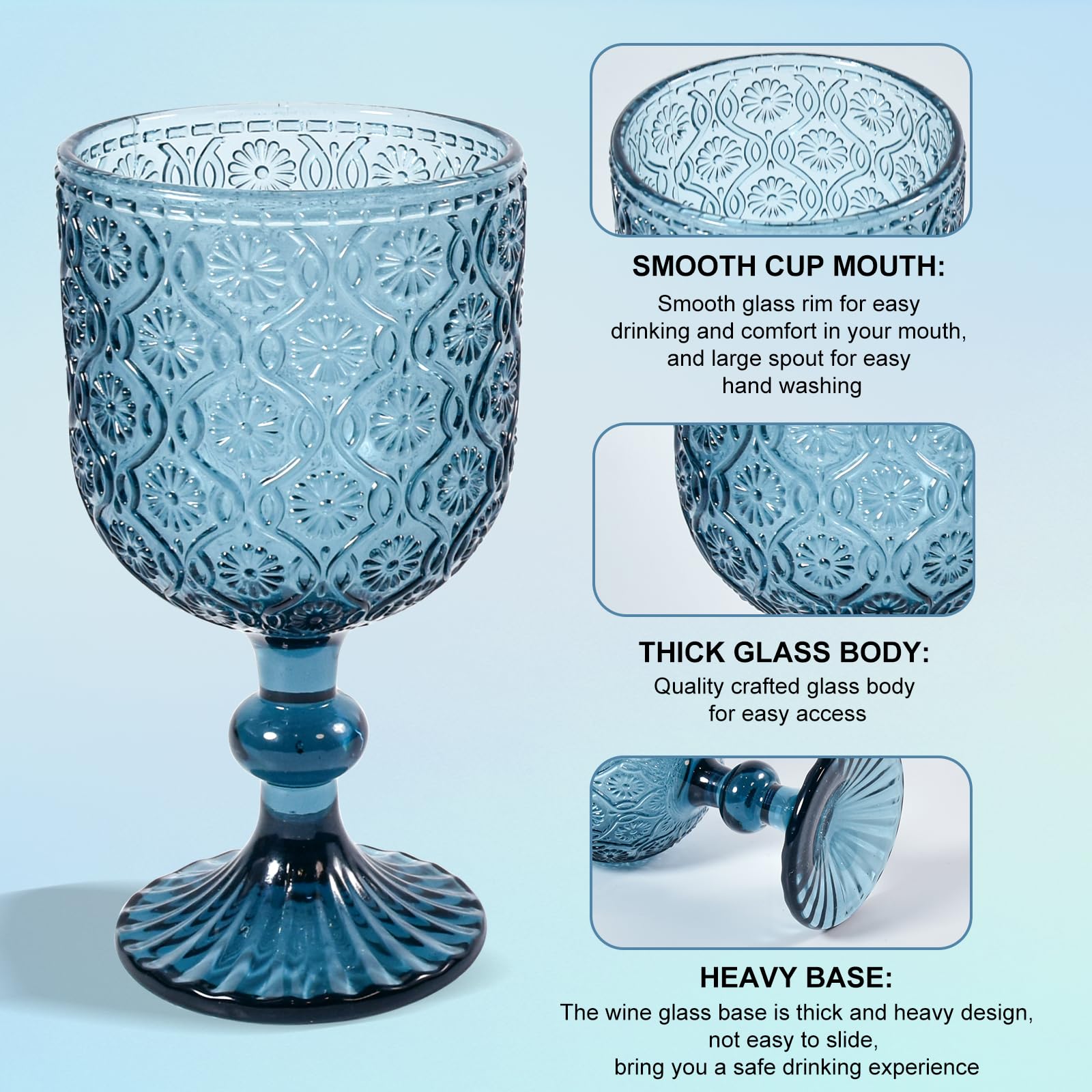 Amazon.com | CHLJAR Colored Wine Glass Goblet Set of 6, 14 oz Blue Goblets  Glassware, Blue Vintage Glassware for Weddings, Parties, Restaurants,  Family Gatherings, Bars, Cafeterias, Dishwasher Safe: Wine Glasses