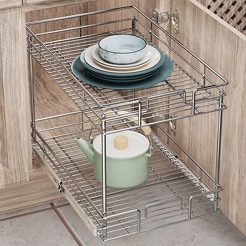 Miniatura 5 de ROOMTEC Nueva versión de organizador de gabinete extraíble para gabinete base (17 pulgadas de ancho x 21 pulgadas de profundidad), organizador de