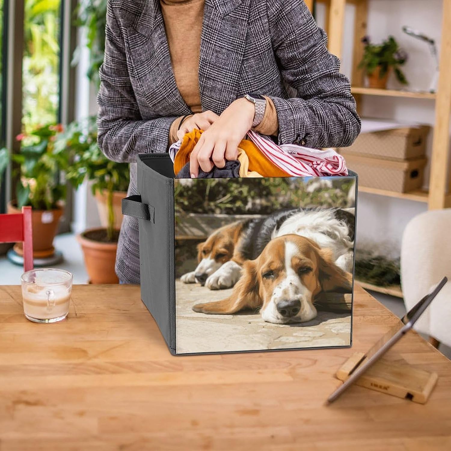 Folding Storage Bins Oxford Fabric Clothes Storage Boxes with Handles | Resting Dog Cube Organizer, Easy to Store, Multi Functional Cube Storage Organizer for Office Bedroom