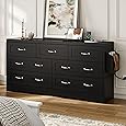 DWVO Farmhouse 7 Drawer Dresser for Bedroom, 60 Inch Large Modern Dresser TV Stand with Drawers & Bar Handles, Storage Dressers with Power Outlets, Rustic Wood Chest of Drawers, White