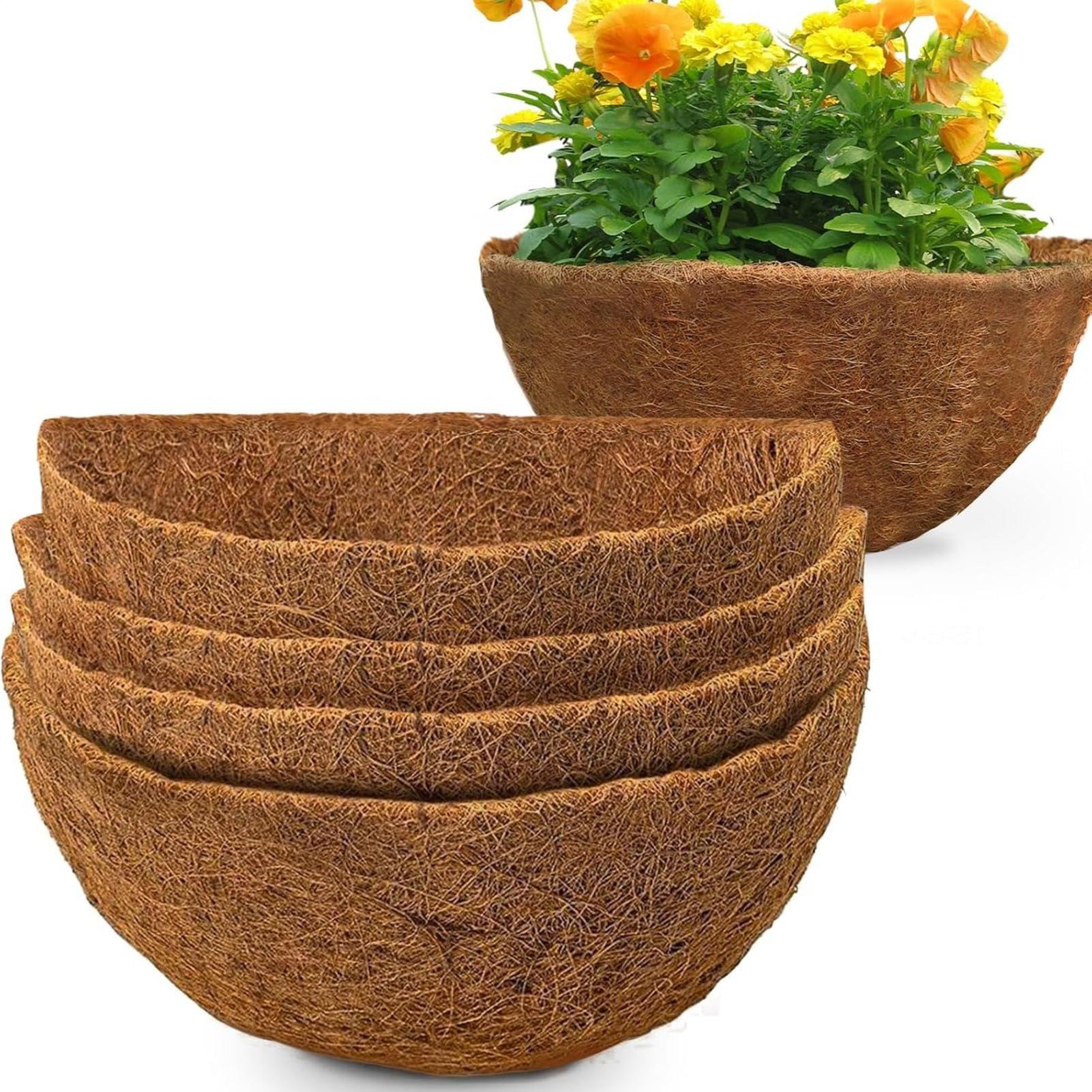 4Pcs Natural Coco Fibre Liners Hanging Basket, Half Round Coco Fiber Replacement Basket Liners For Indoor Outdoor Garden Porch Balcony Fence Windowsill Flowers Vegetables Planting, 10/12/14 Inch