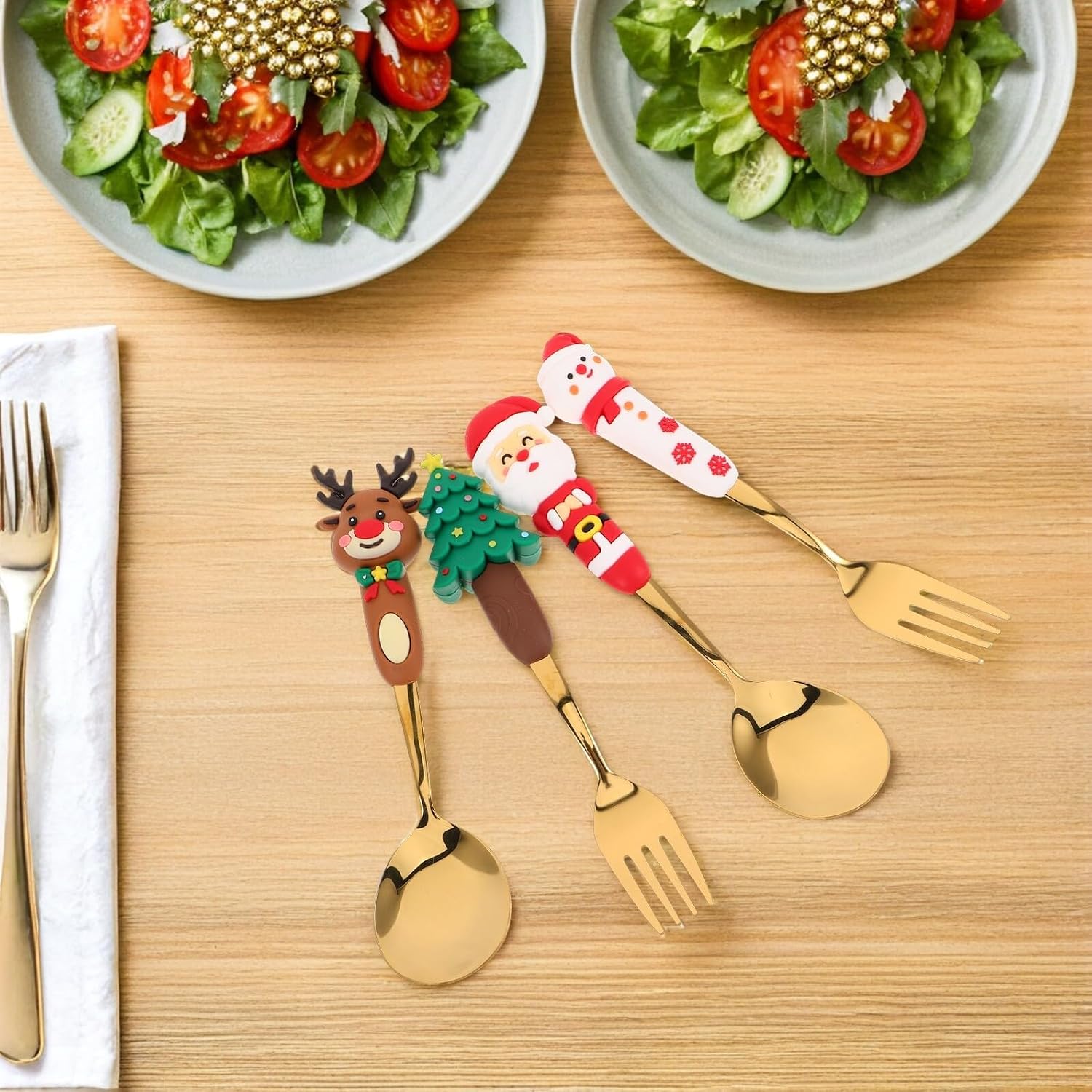 4pcs Christmas Stainless Steel Spoon Fork Set Xmas Festive Dining